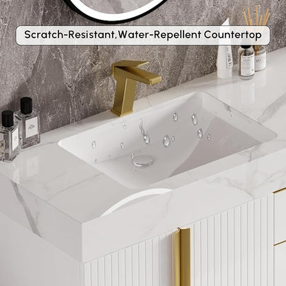 homary 60" Freestanding Bathroom Vanity Set with Double Sink, Modern Bathroom Sink Cabinet Storage Cabinet with Sintered Stone Countertop and Ample Storage, White