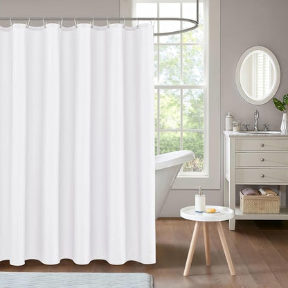 Fabric Shower Curtain Liner 72x72 Inch-White Waterproof Bathroom Curtains | Hotel Quality Soft Soild Polyester Standard Size Shower Liners for Bathroom-Machine Washable Cloth Polyester Bath Curtain