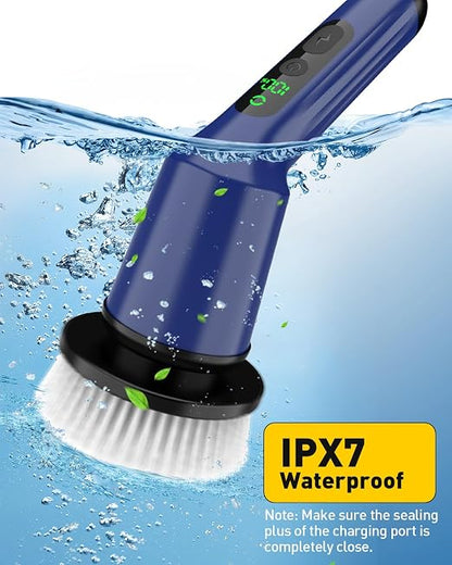 Electric Spin Scrubber for Bathroom, Shower Scrubber with Long Handle | Shower Cleaner Brushes, IPX7 Waterproof & 2 Speed, 8 Brush Heads, 90min Runtime, Bathroom Cleaning Supplies for Toilet Tub