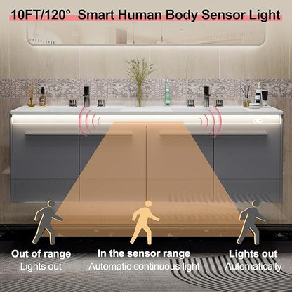60-Inch Double Sink Floating Vanity with Human Sensor LED, High Gloss Wall Mounted Bathroom Vanity with Sink, Modern Bath Sink Vanity Cabinet with Metal Handles, Gray
