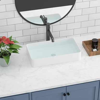 24 Inch Rectangular Bathroom Sink White Above Counter | 24"x14" Large Bathroom Sink Modern White Porcelain Ceramic Above Counter Vanity Sink Countertop Vessel Sink Art Basin