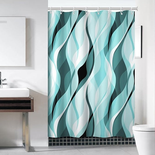 Teal Shower Curtain, Abstract Turquoise and Grey Striped Shower Curtain Set for Bathroom Waterproof Shower Curtain with Hooks, 60x72 Inch