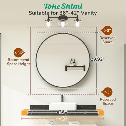 TokeShimi 30x30 Black Medicine Cabinet for Bathroom, Round Medicine Cabinet with Mirror Shatterproof, Removable Shelf, Surface Mount Only