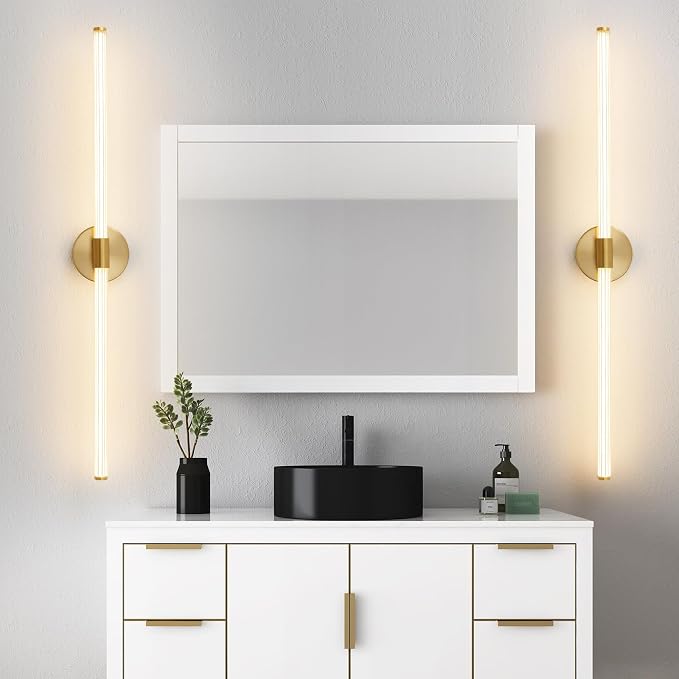 Gold Bathroom Vanity Lights 39" Long LED Vanity Light Bar | 360° Bright Bathroom Lights, Dimmable Vanity Light, Hardwired Wall Light 3000K Warm White for Mirror