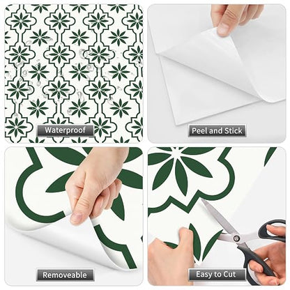 MORCART Peel and Stick Floor Tile, Vinyl Flooring Waterproof, DIY Flooring for Bathroom, Kitchen, Fireplace, Pet House, Stairs, Bedrooms, Wall (40PCS,7.87" x 7.87",Green)