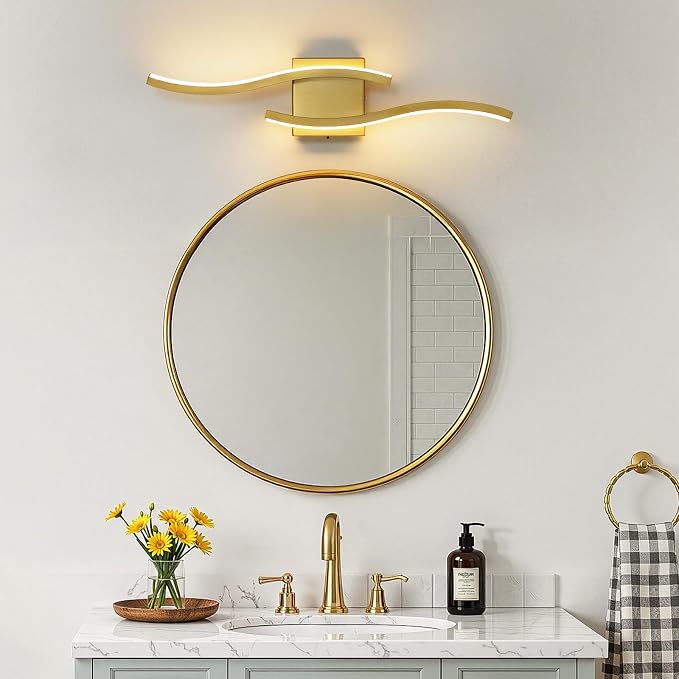Gold LED Bathroom Vanity Lights: 23.6 Inch 16W Bathroom Lighting Fixtures Over Mirror 5CCT Dimmable 2700-5000K Vanity Lights Modern Bath Sconces Wall Light for Mirror Cabinets Bedroom Living Room
