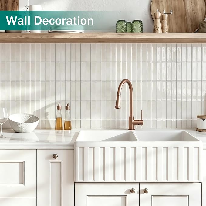 10-Sheet Peel and Stick Backsplash White Stick on Tile, Thick Self-Adhesive Wall Panels for Bathroom Vanity, Coffee Bar & Accent Walls (Light Beige)