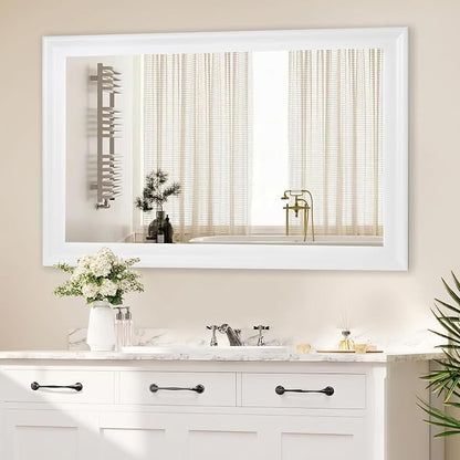 White Wall Mirror for Bathroom,Rectangle Large 30 x 48 inch Vanity Mirrors | Rustic Hanging Mirror for Living Room,Bedroom,Entryway