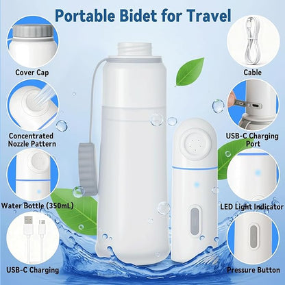 SHINKAI Portable Electric Travel Bidet, Rechargeable Handheld Peri Bottle with Dual Water Pressure Modes, 350ml Capacity Waterproof Personal Hygiene Washer for Postpartum Care, Travel & Everyday Use
