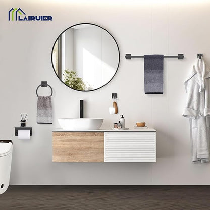 Lairuier Bathroom Hardware Set Matte Black, Towel Holder Set Wall Mounted | Bathroom Accessories Set, SUS304 Stainless Steel 23.6" Towel Bar, Toilet Paper Holder with Shelf, Towel Ring and Towel Hooks