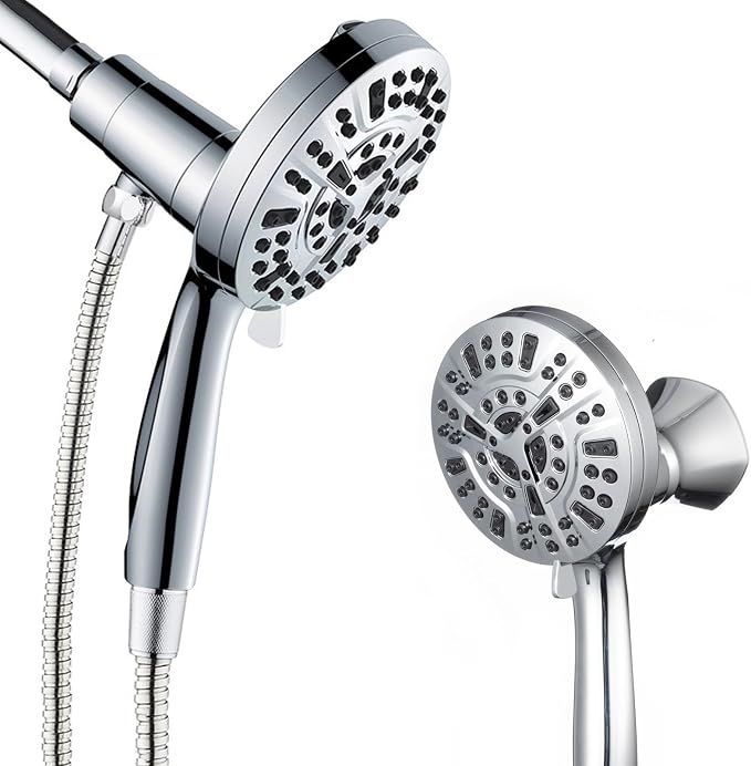 High Pressure Shower Head with Magnetic Back Fixed Base Design,Handheld Showerhead with Hose Set Stainless Steel 59 inches/5 ft 10-Setting 5 inches Large Face,Chrome Finish