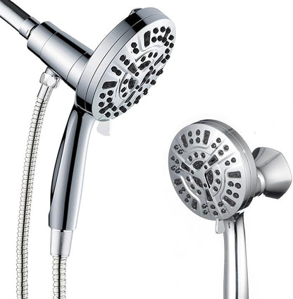 High Pressure Shower Head with Magnetic Back Fixed Base Design,Handheld Showerhead with Hose Set Stainless Steel 59 inches/5 ft 10-Setting 5 inches Large Face,Chrome Finish