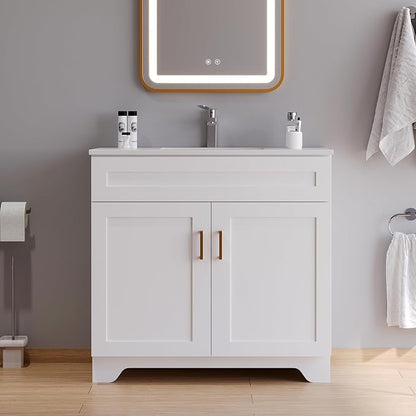 36 Inch Bathroom Vanity, Wooden Double Door Bathroom Storage Cabinet, Freestanding Cabinet Vanity Without Sink (White Without Sink, 36")