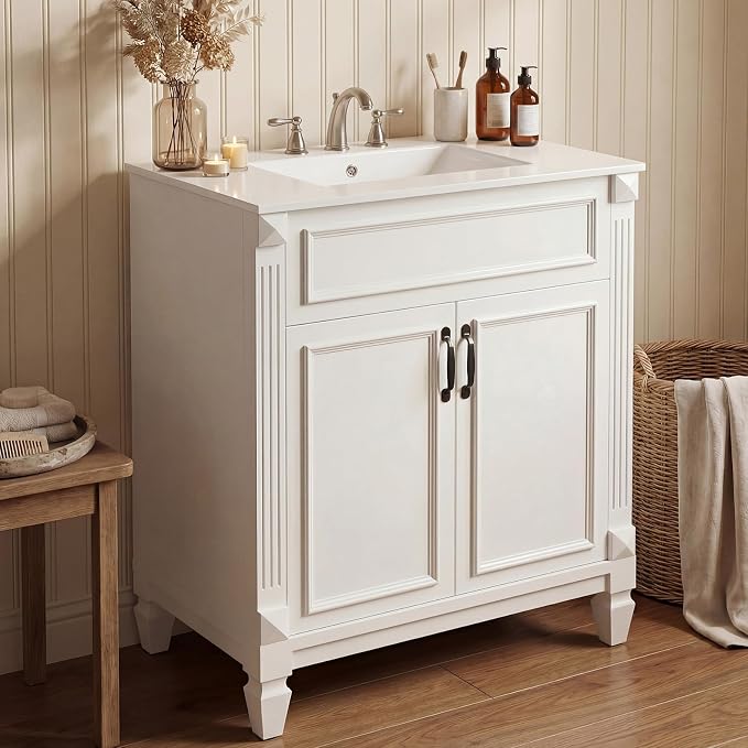 Sweetcrispy 30 Inch Bathroom Vanity with Sink, Farmhouse Bathroom Cabinet