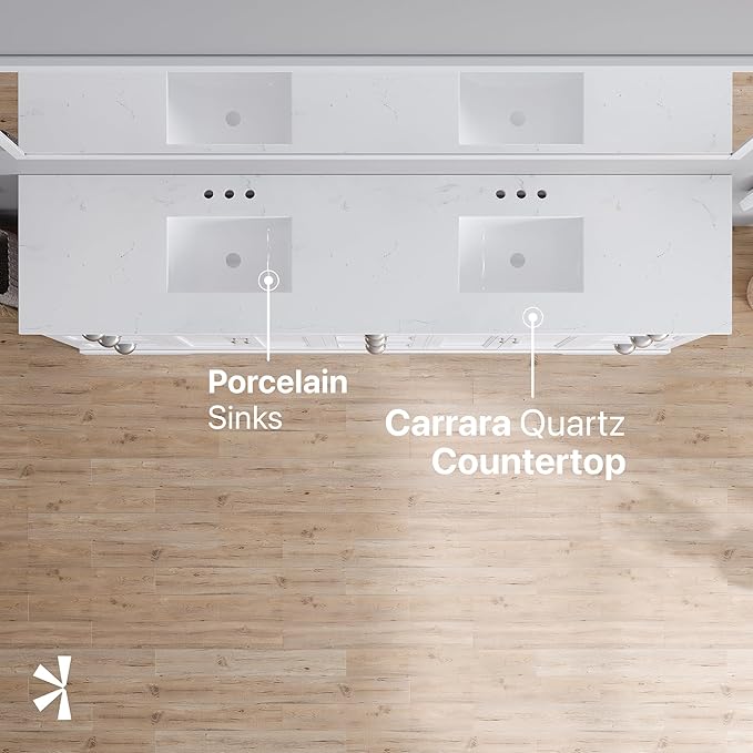 Eviva Epic 100 in. White Double Sink Bath Vanity with Carrara Quartz Top and Undermount Porcelain Sinks
