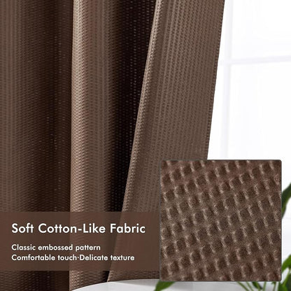 No Hook Shower Curtain with Snap-in Liner, Embossed Waffle Design Fabric Shower Curtain for Bathroom, Soft & Lightweight, 71x74, Chocolate