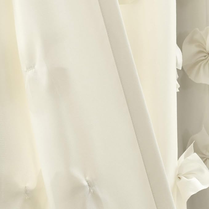 Lush Decor Riley Light Filtering Window Curtain Panel, Single 54" W x 84" L, Ivory - Cute Curtains for Bedroom - Bow Decor - Coquette Curtains for Windows