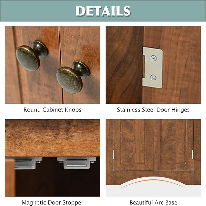 Corner Storage Cabinet with Two Doors and Adjustable Shelf, Freestanding Floor Space Saver for Bathroom, Living Room or Kitchen, Brown