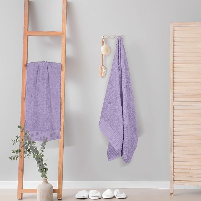GLAMBURG 100% Cotton 2 Pack Oversized Bath Towel Set 28x55 Inches, Ultra Soft Highly Absorbant Compact Quickdry & Lightweight Large Bath Towels, Ideal for Gym Travel Camp Pool - Purple