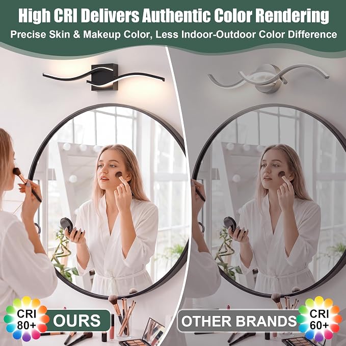 LED Bathroom Vanity Light 5CCT 32in, Black | 2700K-6500K selectable, CRI>80, rust-proof metal & acrylic, ETL certified, for bathroom mirrors, washrooms, vanity areas