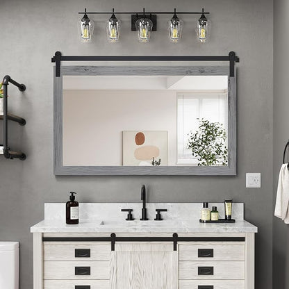 COGOOD Farmhouse Bathroom Mirrors for Over Sink - 30 x 45 Grey | Rustic Barn Door Wood Framed Vanity Mirror for Entryway, Living Room, Bedroom, Dresser Wall Decor