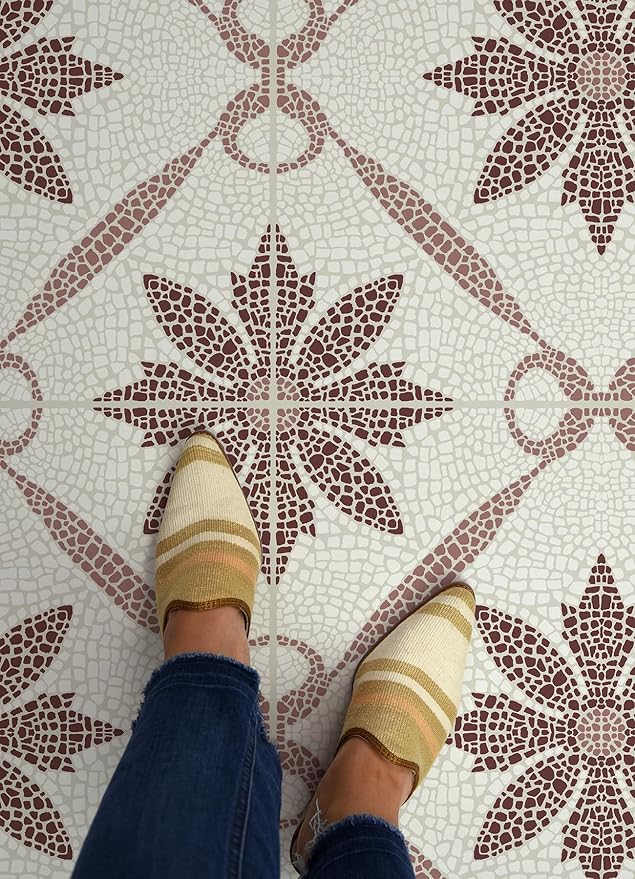 FloorPops Jamila Burgundy Peel and Stick Floor Tiles, FP6299