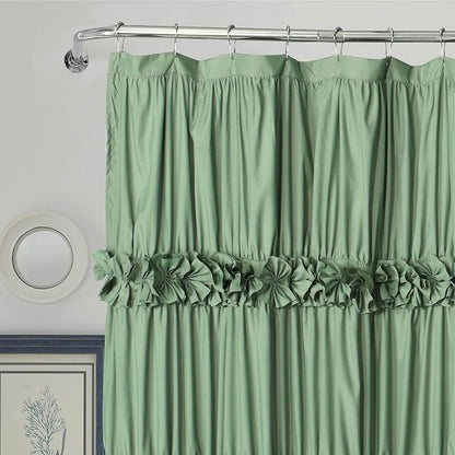 Homechoice Decor Light Green Ruffle Shower Curtain 72" W x 72" H | Vintage Handcrafted Bow Tie Bath Curtain for Master Bathroom, Ruched Microfiber Bathroom Curtain with 12 Buttonholes (LQ-10)