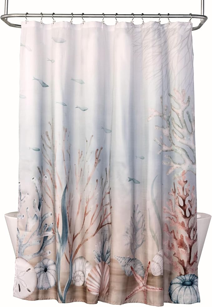 SKL Home Coastal Curacao Shower Curtain, Pastels | Machine washable fabric. Great for Airbnb, beach décor, and everyday bathrooms.