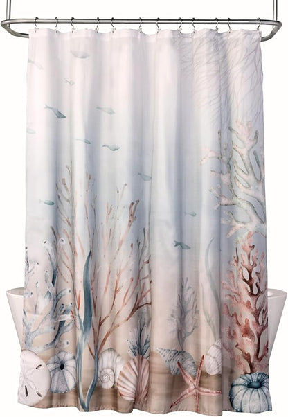 SKL Home Coastal Curacao Shower Curtain, Pastels | Machine washable fabric. Great for Airbnb, beach décor, and everyday bathrooms.