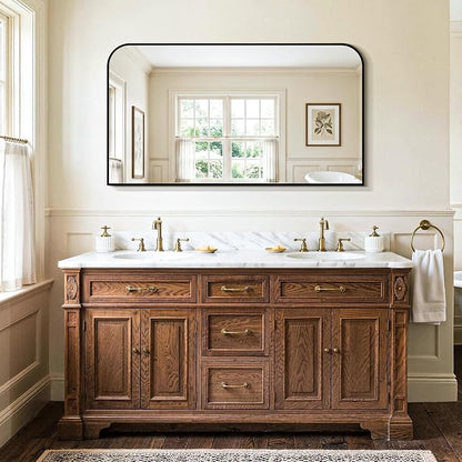 Black Bathroom Vanity Mirror 55x30 Inch, Metal Framed | HD Tempered Glass, Bathroom Mirror for over Sink, Living Room, Bedroom, Entryway, Mantel, Fireplace, Wall Mounted