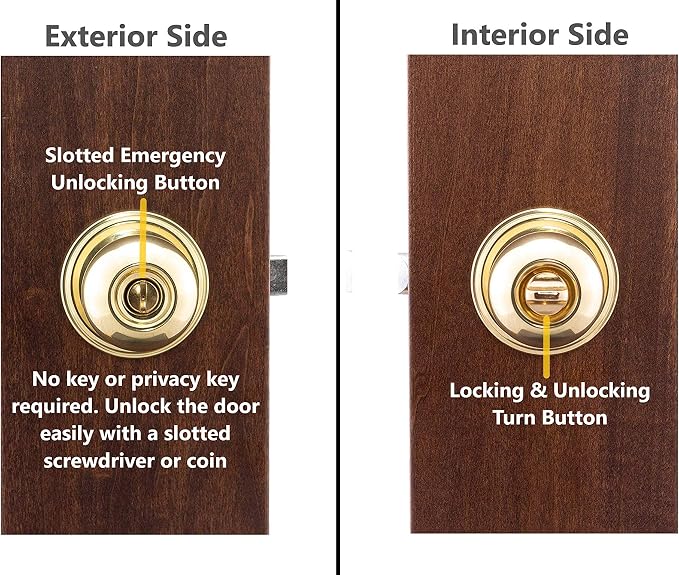 Copper Creek BK2030PB Ball Door Knob, Privacy Function, 2 Pack, Polished Brass