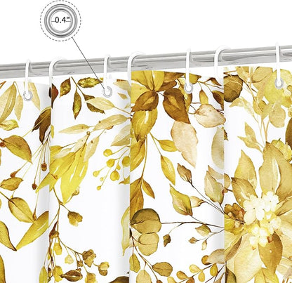 Yellow Eucalyptus Shower Curtain, Watercolor Floral Print, 72x78 | Watercolor Plant Leaves Floral Print, Waterproof Fabric Bathroom Decor, Machine Washable, Rustproof Grommets