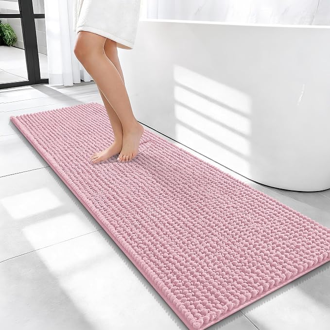 OLANLY Thick Chenille Bathroom Runner Rugs Mats 47x17, Dusty Rose | Soft Absorbent Bath Rugs, Rubber Backing, Machine Wash Dry, Bath Mats for Bathroom, Tub and Shower, Home Decor Accessories
