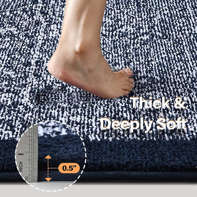 80x24 Large Bathroom Rugs Washable Non Slip, Bath Mat for Bathroom Floor Tub, Soft Absorbent Quick Dry Mats for Shower, Bathtub,Home Decor(Dark Blue)