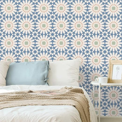 MORCART 40PCS 7.87" x 7.87" Peel and Stick Floor Tile, DIY Vinyl Flooring | Blue and White Floral Look, Self-Adhesive, Removable and Waterproof Tile Sticker for Bathroom, Kitchen, Wall, Stairs