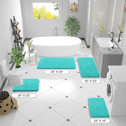 OLANLY Bathroom Runner Rugs 47x17, Extra Soft Absorbent Chenille Bath Rugs | Teal, Quick-Drying Rubber Backing, Machine Washable Long Bath Mat for Bathroom Floor, Tub and Shower, Home Decor Accessories