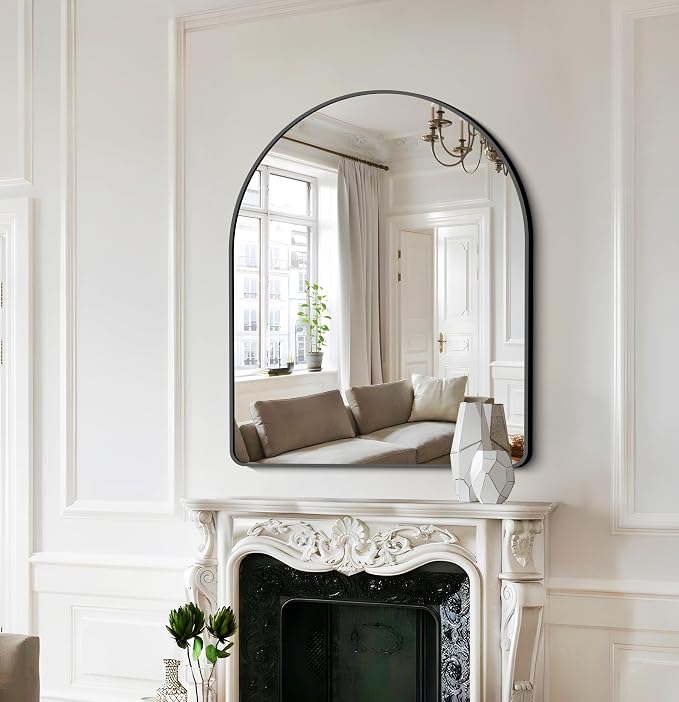 FORBATH Arched Bathroom Mirror 30x36 Inch, Bathroom Mirror Wall Mounted Modern Black Aluminum Frame Decor Dresser Mirror for Bedroom Living Room Entryway, Hanging or Leaning Against Wall