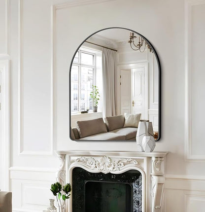 FORBATH Arched Bathroom Mirror 30x36 Inch, Bathroom Mirror Wall Mounted Modern Black Aluminum Frame Decor Dresser Mirror for Bedroom Living Room Entryway, Hanging or Leaning Against Wall