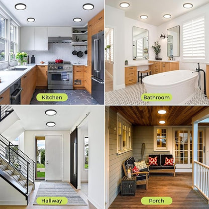 4Pack LED Flush Mount Ceiling Light Fixture, 7Inch 15W, Dimmable&3000K/3500K/4000K/5000K/6500K Adjustable Low Profile Ceiling Lights, 1500LM Round Lamp for Bathroom, Closet, Kitchen, Hallway, Black