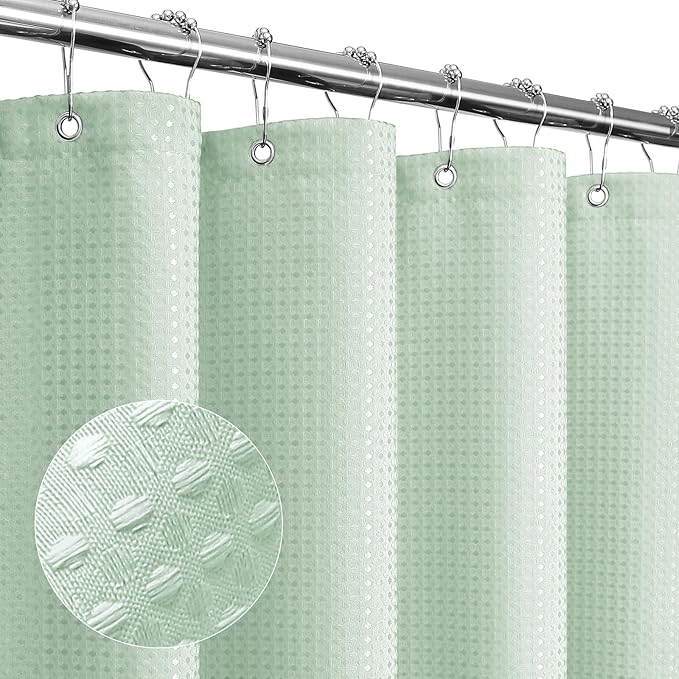 Extra Long Mint Green Fabric Shower Curtain, 72 x 84 | Tall Cloth-Textured Shower Curtain for Bathroom, Water Repellent, Machine Washable