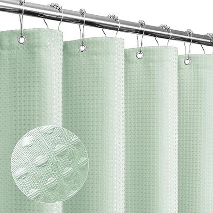 Extra Long Mint Green Fabric Shower Curtain, 72 x 84 | Tall Cloth-Textured Shower Curtain for Bathroom, Water Repellent, Machine Washable