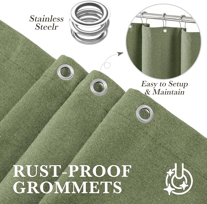 Sage Green Linen Shower Curtain Farmhouse Bathroom Decor 72x84 In | Boho Bathroom Decor,12 Sturdy Stainless Steel Sliding Hangers,Rustic Country Style,Linen Shower Curtains for Bathroom