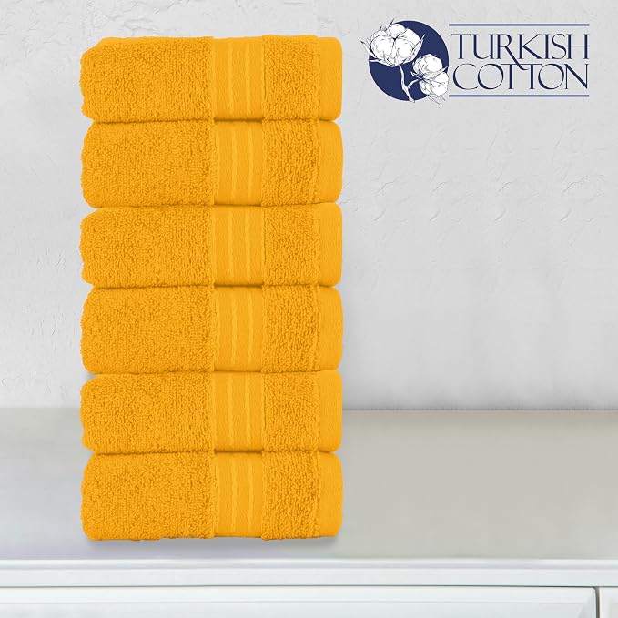 Elegant Comfort Premium Turkish Cotton 6 Pack Washcloths Set - 13 x 13 inch, Luxurious Hotel Spa Quality 100% Turkish Cotton 6PC Washcloth Set - Highly Absorbent - Soft Bathroom Towels, Orange