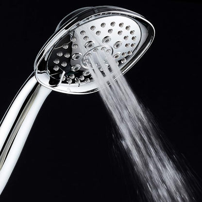 Luxury Square 6-setting High-Pressure Hand Shower. Extra-Long 72" Stainless Steel Hose, Bracket, Solid Brass Fittings, All-Chrome Finish. Premium Handheld Shower Head from Top American Manufacturer!