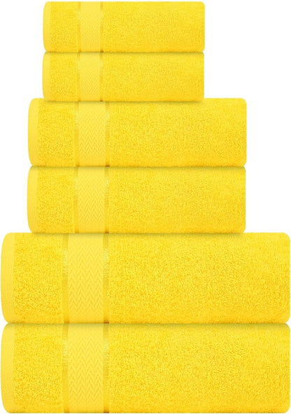 CRAFTBERRY- 6 Piece Cotton Bath Towel Set- 2 Bath - 2 Hand - 2 Face, Yellow | 100% Cotton • Thick & Plush • Hotel Quality • Ultra Soft • Highly Absorbent • Quick Dry • Low Lint • Machine Washable