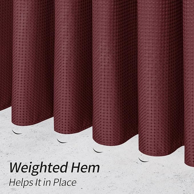 MitoVilla Extra Long Shower Curtain 72 x 84, Burgundy 84 inch XL Waffle Fabric Shower Curtains for Modern Luxury Bathroom Decor, Wine Red Waffle Weave Textured Shower Curtain 84 inch