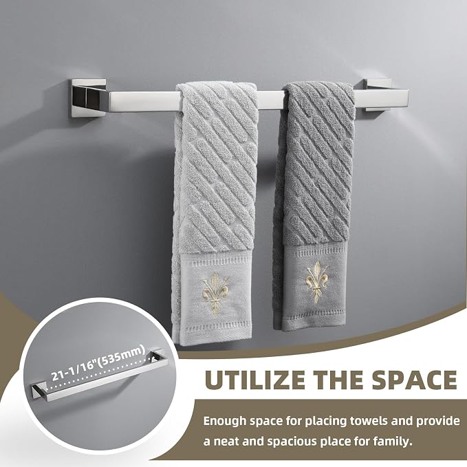 Suyar Polished Chrome Bathroom Hardware Set, Bathroom Accessories 4 Pieces | Include Robe Hook, Toilet Paper Holder, Hand Towel Holder, Towel Bar, SUS304 Stainless Steel, Wall Mounted