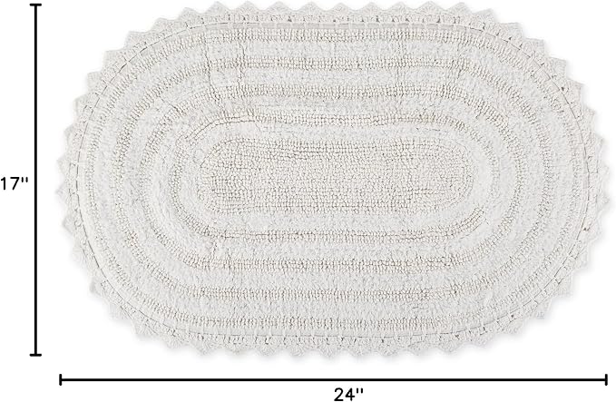 DII Crochet Collection Reversible Bath Mat, Small Oval, 17x24, White