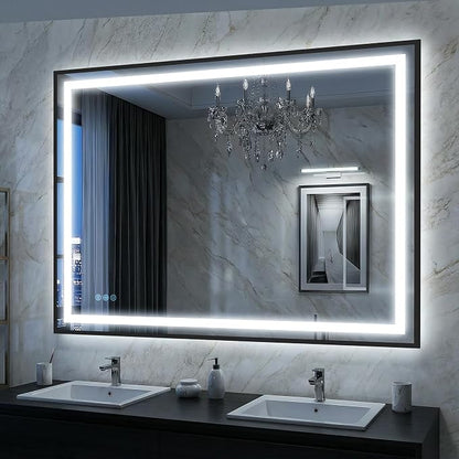 Antok 48X36 LED Bathroom Mirror with Lights, Vanity Mirror for Wall with Black Frame, Touch Control, Anti-Fog, Dimmable Lights, Shatter-Proof, Memory Function, Wall-Mounted Vanity Mirrors