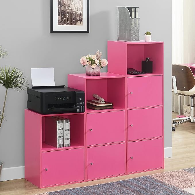 Xtra Storage Three-Door Cabinet with Shelf in Pink Wood Finish